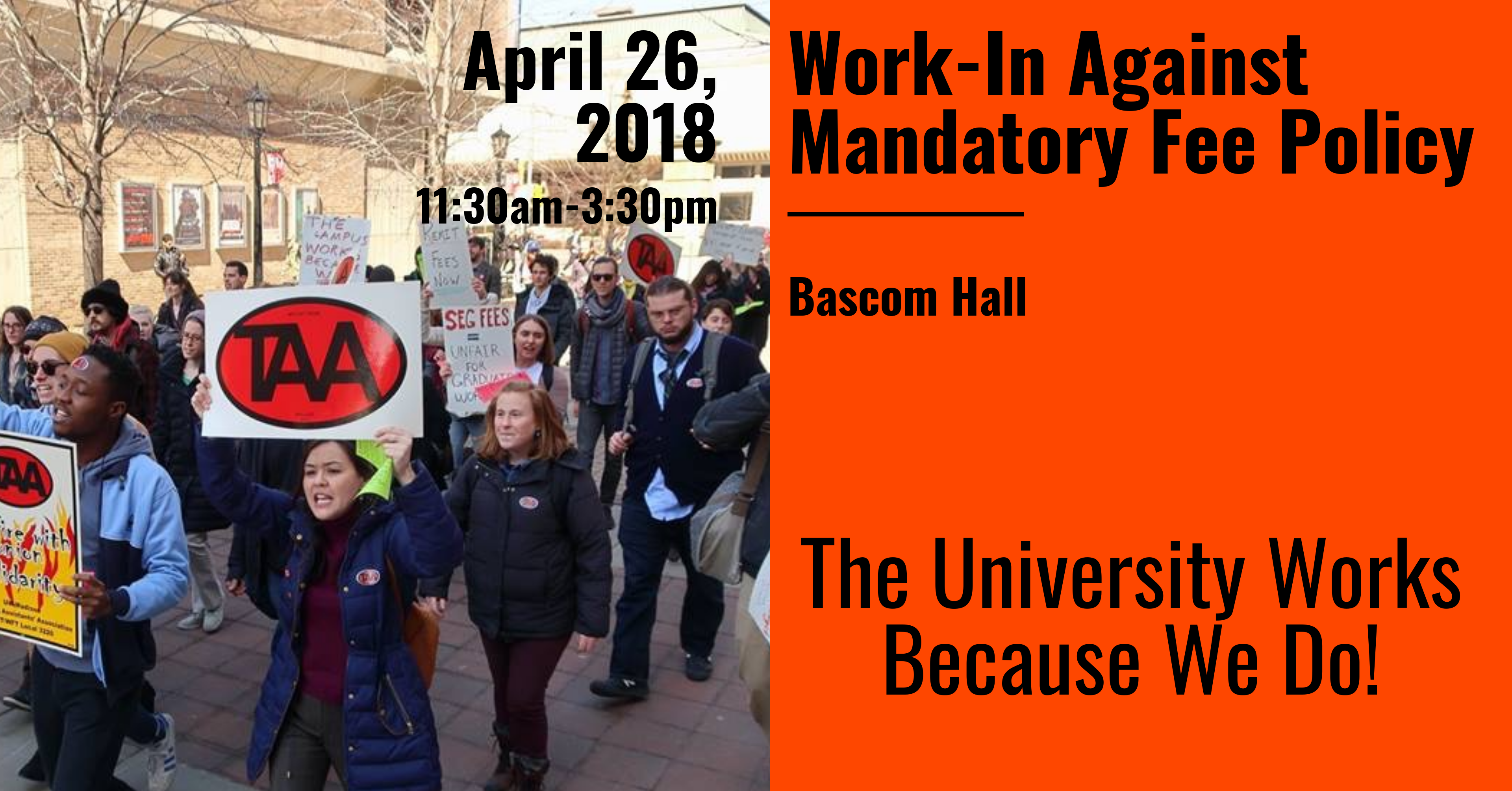 Join us April 26: Work-in for a fair mandatory fee policy