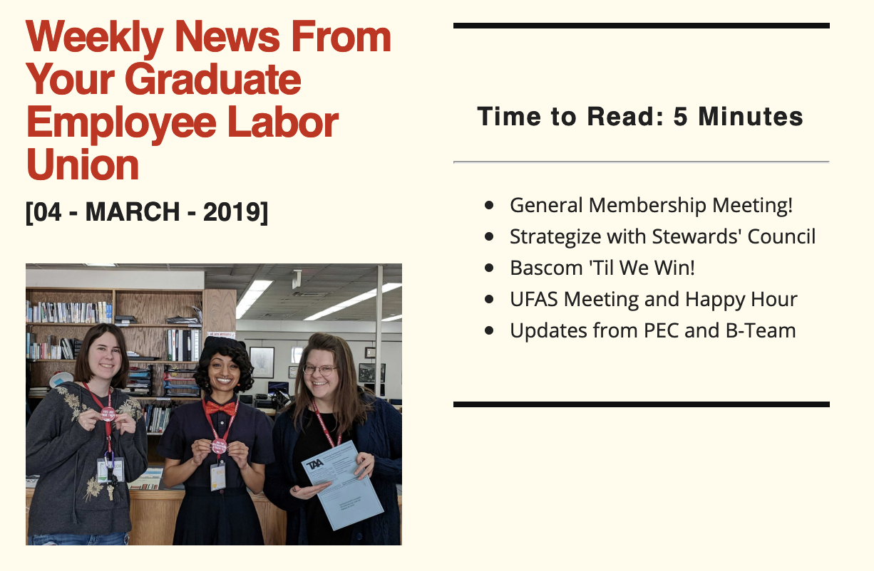 March 4 General Membership Email: General Membership Meeting, strategizing for fees coverage, political updates, and more!