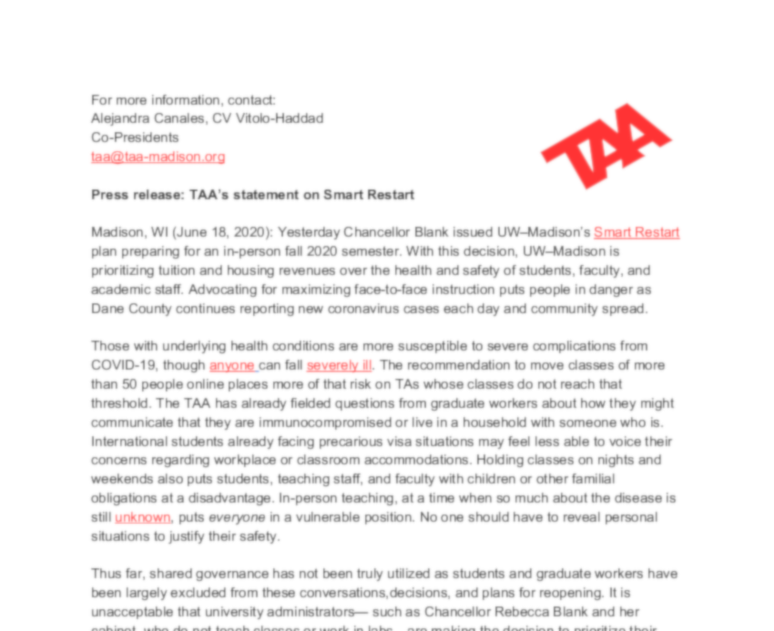TAA’s Statement on Smart Restart